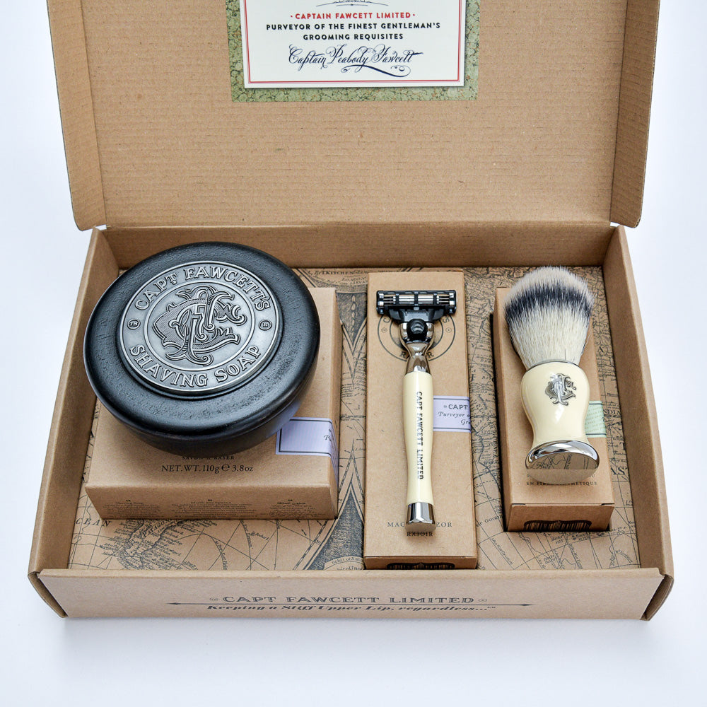Faux Shave Brush, Razor & Soap Gift Set