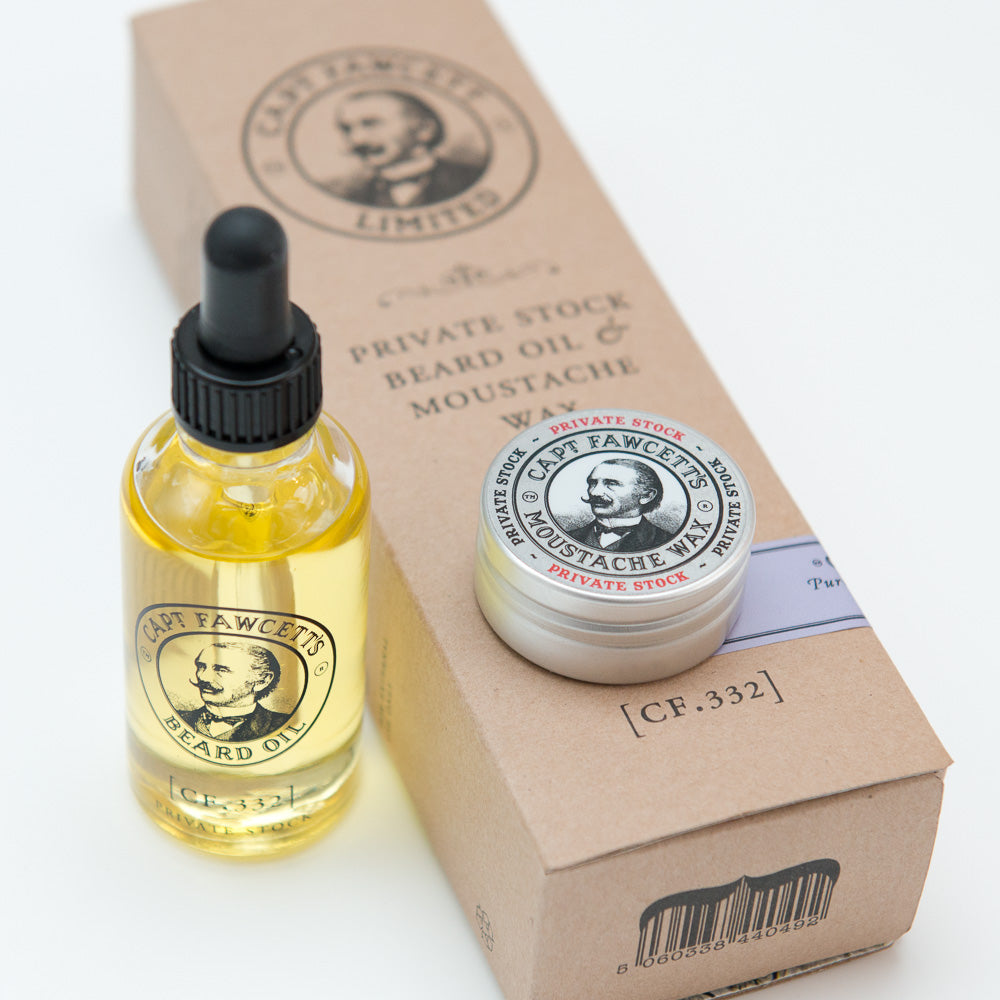 Captain Fawcett's Private Stock Beard Oil & Moustache Wax Gift Set 