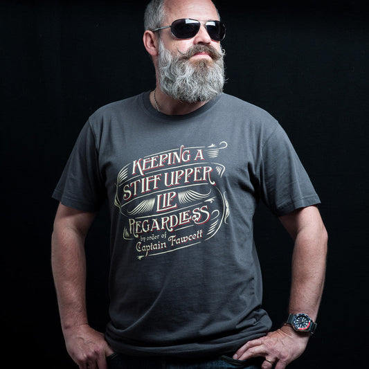 Captain Fawcett's Keeping a Stiff Upper Lip Regardless T-Shirt 